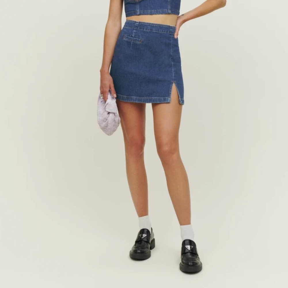 NEW Reformation Blue Denim Mini Skirt- size 27 with tags never worn